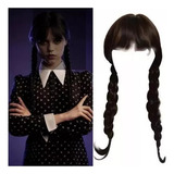 Peluca Wednesday Addams, Peluca Negra, Trenzada