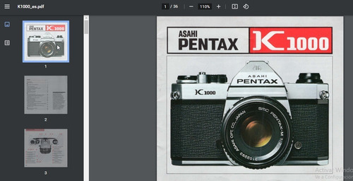 Manual Cámara Fotográfica Pentax K 1000 - Pdf En Español