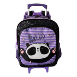 Mochila Escolar Panda Hello Brilho Rodinha Tam G Meninas