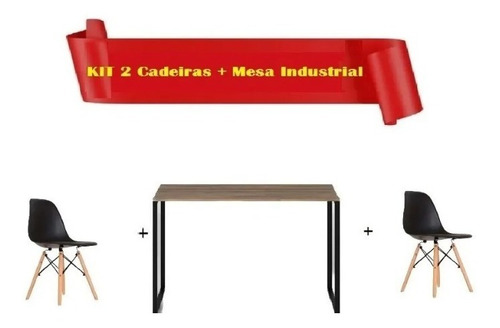 Mesa De Jantar Industrial Madeira 120x60 C/ Cadeiras Eames