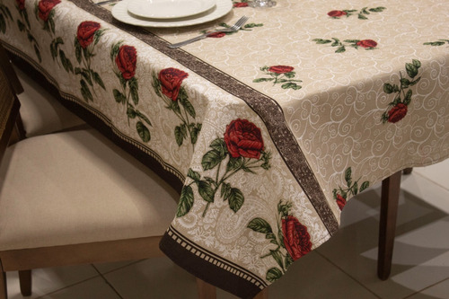 Toalha De Mesa 8 Cadeiras 2,50x1,45 Linhão Rosa Vermelha