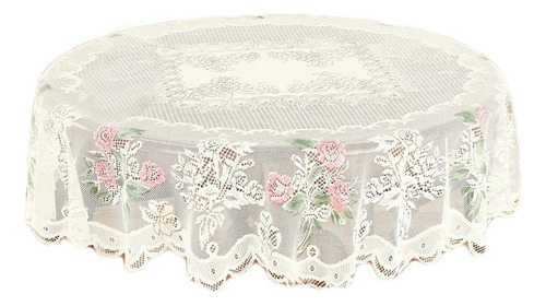 Mantel Encaje Redondo Blanco Floral Rosa Cubierta Elegante C