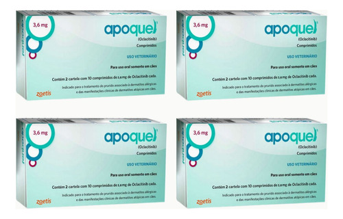 Kit 4 Apoquel 3,6mg Dermatite Alérgica Atópico Coceira Cães