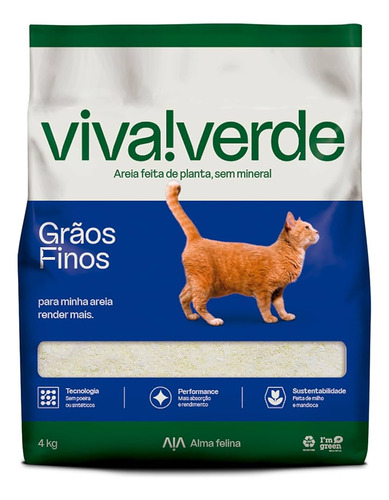Viva Verde Areia Para Gatos Grãos Finos 4kg
