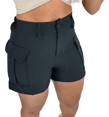 Short Cargo Feminino Alfaiataria Bolso Lateral