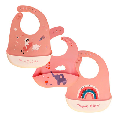 Set De 3 Baberos Silicona Para Bebe Ecologico Impermeable Color Rosa | MercadoLibre