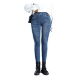 H Calça Jeans Feminina Imitação Lã Cintura Leggings