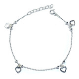 Pulsera Corazones Bolitas Plata Fina 925