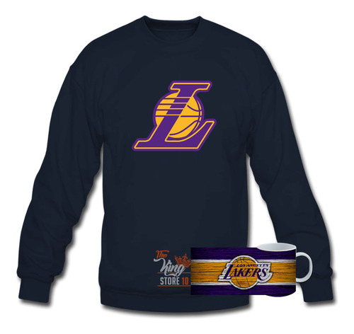 Poleron Polo + Taza, Los Angeles Lakers Logo L, Basketball, Nba / The King Store