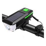 Farol Lanterna Bike Led Recarregável Usb E Solar Com Buzina