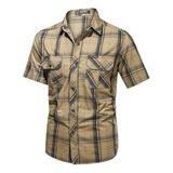 Short Sleeve Cotton Men's Plaid Shirt