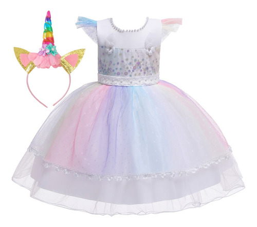 Vestido De Princesa Unicornio Fiesta Cumpleaños Niñas Bebé