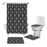 Set De Cortina De Ducha Impermeable Calavera Estampada Negra