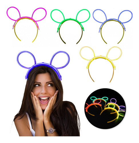 20 Pza De Diadema Neon Glow Orejas Mickey Cyalume 200 Mm