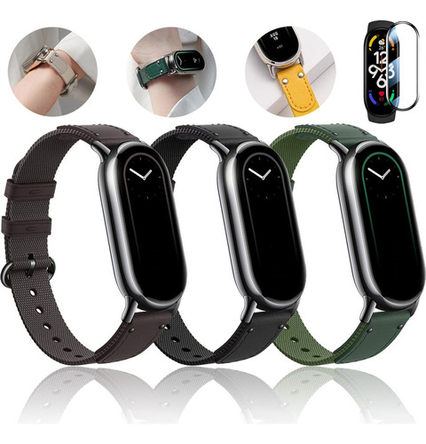 T 3 Correas Y Mica Cristal Para Xiaomi Mi Watch Band 8 Cuero