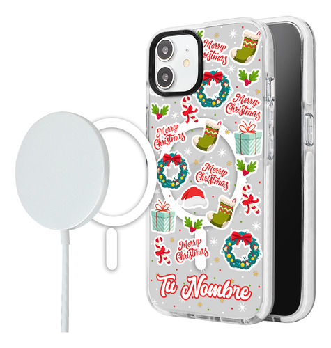 Funda Para iPhone Magsafe Navidad Adornos Navideños Nombre