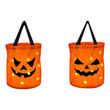 2 Bolsas De Caramelos De Halloween Con Luz Led, Bolsas Plega