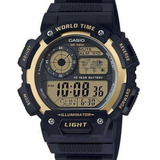 Relógio Casio Masculino Illuminator World Time Cor Da Correia Preto Cor Do Bisel Dourado Cor Do Fundo Digital