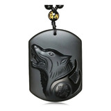 Collar De Obsidiana Lobo Aullador Amuleto Protección 