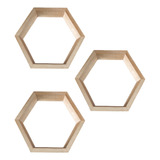 Repisa Hexagonal Grande X3 Unids En Madera De Pino Natural 