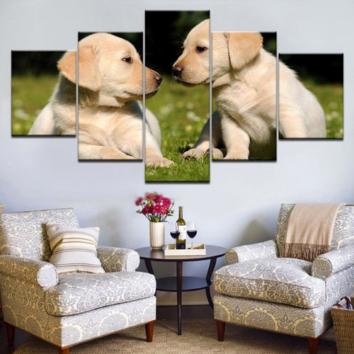 Quadro Decorativo 5 Peças Sala Quarto Filhotes De Cão