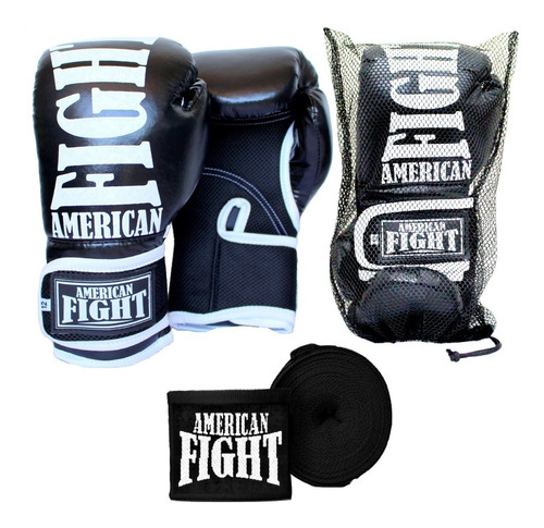 Luva Boxe Muay + Bandagens American Fight Rosa - Promoção