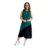 Vestido Midi Regata Com Recorte Preto