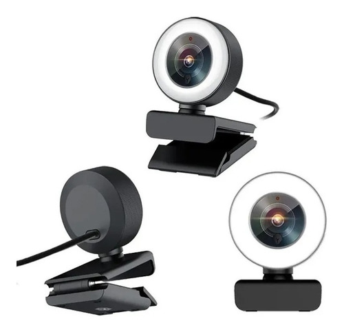 Webcam Camara Web Wesdar Full Hd 1080p Aro Luz Led Regulable Color Negro