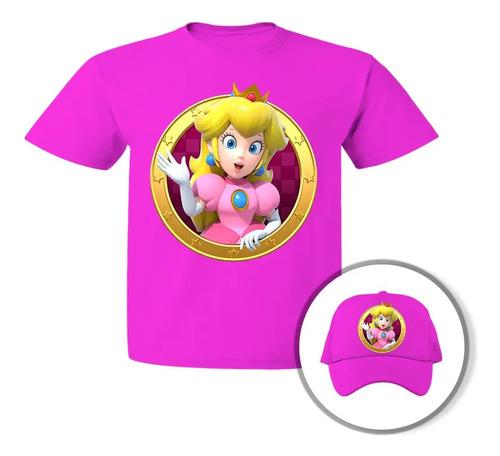 Playera Princesa Peach Moneda Con Gorra Mario Bros Sublime