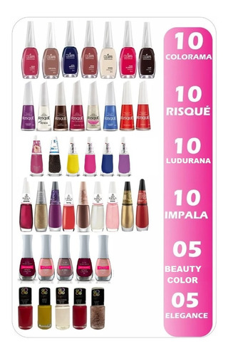 Kit 50 Esmaltes, Risque, Colorama, Impala, Beauty, Elegance