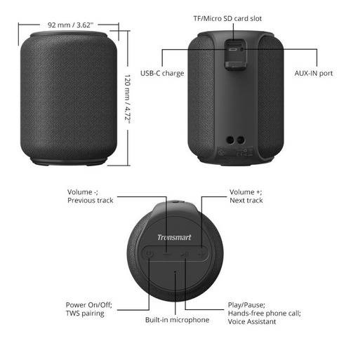 Caixa De Som Tronsmart Bluetooth T6 Mini 15w