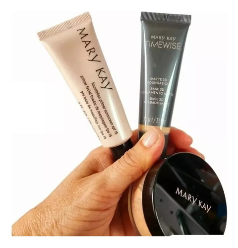 Kit Primer+ Base Matte+ Pó Acabamento Acetinado Mary Kay