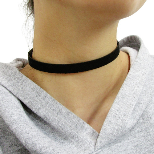 Colar Choker Gargantilha Camurça Preto Grossa Courinho