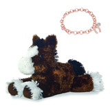 Caballo Percherón De Peluche + Pulsera Herradura Y Cristal