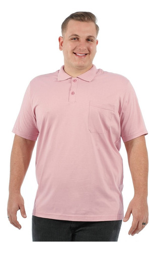 Camisa Polo Plus Size Masculina Com Bolso Básica Rosa