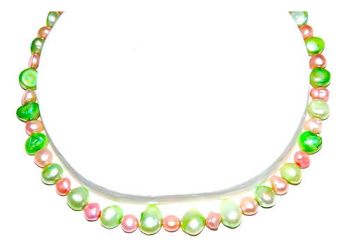 Collar  Perla Cultivada  10 Mm Agua Dulce Verde Rosa