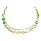 Collar  Perla Cultivada  10 Mm Agua Dulce Verde Rosa