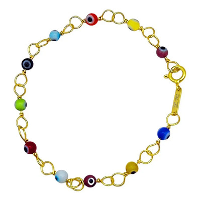 Pulsera De Ojos Turcos En Oro De 14k Bissier Color Dorado Diámetro 5.7 Cm Largo 18 Cm | Meses sin interés