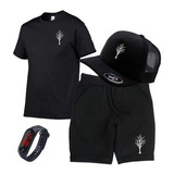 Kit  Conjunto Bermuda Moletom+camiseta Boné Lenda Caçadores 