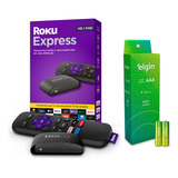 Combo Roku Express Streaming Tv + 24 Pilhas Alcalinas Aaa