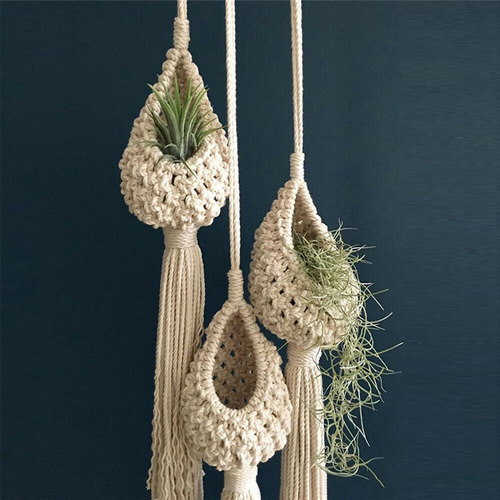 Cesta Colgante Tillandsia Con Forma De Macramé, 3 Unidades,