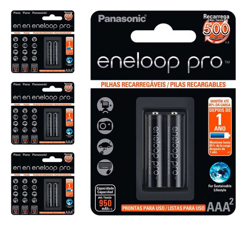 20 Pilhas Recarregaveis Eneloop Pro Aaa Panasonic (10 Cart)