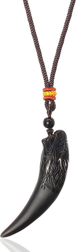 Qianxu Collar Con Colgante De Piedra De Obsidiana Negra Con 