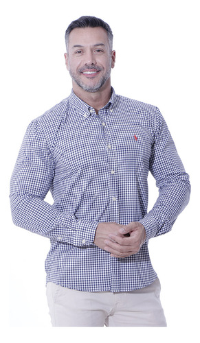 Camisa Xadrez Masculina Azul Marinho + Frete Grátis