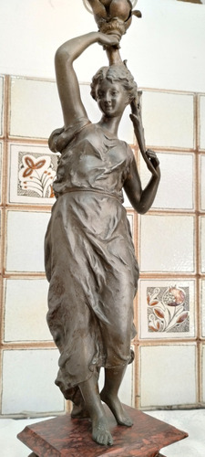 Antigua Luminaria, Estatua Petit Bronce Por E.rancoulet