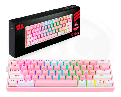 Teclado Wireless Redragon Fizz Pro Rgb 60% Pink/white Sw Red