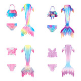 Niña 3 Piezas Bikini Traje De Baño Diseño Cola Sirena [u]