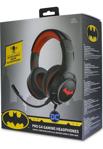 Audífonos Gamer Otl Technologies Batman Negro Y Rojo Con Luz  Sin Luz