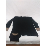 Sweter Negro Lana Con Aplique Bolsillo.( Monos Del Sur)