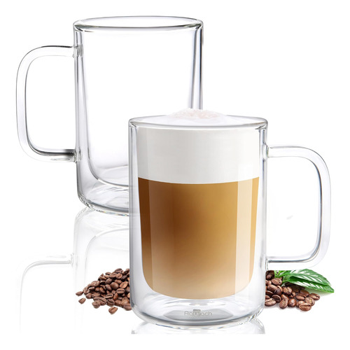 Aquach Taza De Café De Vidrio De Doble Pared, 12 Oz, Taza Gr